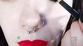 yo, check this hot brunette backstage in her sexy uniform with long hair