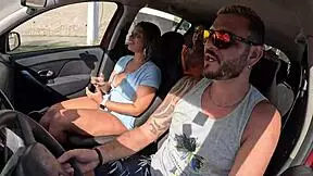 Ted rides with couple, scores shaved milf candy debby in the back