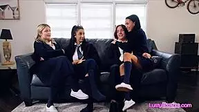 Inexperienced Besties Dive Into Wild Foursome Dick Sharing Action. Watch Them Take Turns!