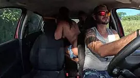 Ted rides with couple, scores shaved milf candy debby in the back