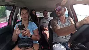Ted rides with couple, scores shaved milf candy debby in the back