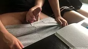 Olivia Bay flashes her tits and jerks the monster cock while the teacher isn't looking