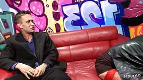 Seduce me with your big cock, says sexy blonde in fishnet.