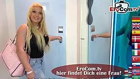 oh my god! german teen wife tries first mmf threesome at casting