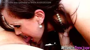 Les stepmom licks outside in taboo first time with teen