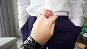 Coming home to roommate in leather for blowjob