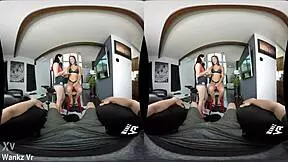 VR sex with two young whores and their friend