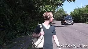 Mariskax Caroline, blindfolded and moaning, takes double dick in pussy and ass