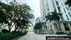 Hot teens engage in poolside interracial blowjob group