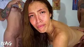 uhh, 2 bratties takin’ on 1 nerd guy for hard outdoor bang!