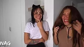 uhh, 2 bratties takin’ on 1 nerd guy for hard outdoor bang!