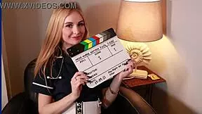 Brit teen flashes natural tits for oily handjob in uniform.