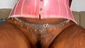 Ebony Teen Teases Herself with Huge Rainbow Dildo on Bed