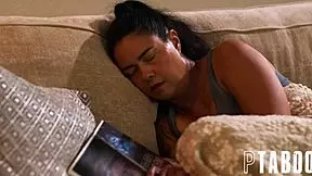 Stepfamily fucks during horror movie!