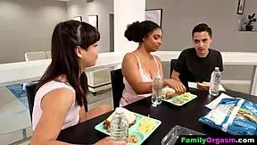 Teen sisters polish stepbrother's cock with deepthroat and handjob!