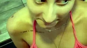 Sadira says, 'Watch me tease with my big cock in the bathroom quickie'