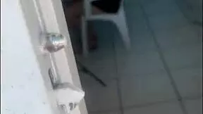 Beautiful neighbor flashes and gives blowjob with dirty talk