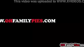 Petite stepsisters give blowjob to stepbrother.