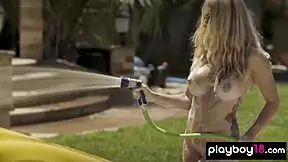 Misty Stone, the ebony MILF, enjoys a bubbly outdoor car wash with her nude teen girlfriends.