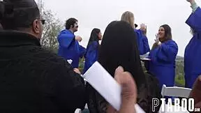 Brunette lesbian students Casey Calvert and Miranda Miller explore anal fun with a thick black strap-on dildo. 😏