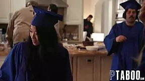 Brunette lesbian students Casey Calvert and Miranda Miller explore anal fun with a thick black strap-on dildo. 😏