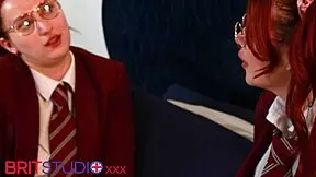 Two redhead uniformed students eat pussy in 69 lesbian muff diving