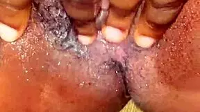 Ebony amateur rips clothes to masturbate wet pussy while worshiping ass at home