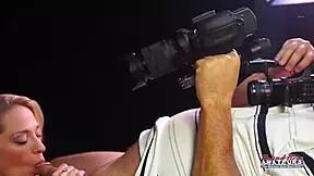 brunette vicky and blonde jennifer team up for double bj, getting jizzed all over