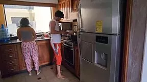 Sneaking around with the niece while stepdad's in the kitchen