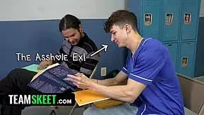 Asian Cheerleader Moans On Desk With Nerd Best Friend