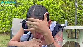 Hey, watch this cleaning girl get pounded in the garden?