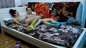 Teen girlfriend rides classmate in tight pussy action