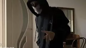 Sexy thief caught red-handed, then fucked in burglar POV blowjob