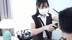 big ass barber girl gets horny with her customer in the shop