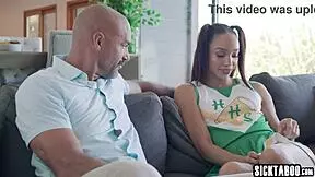 I watch petite ebony cheerleader Alexis Tae get anal by stepdad