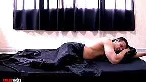 fitness couple in dorm with lingerie and muscles.