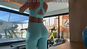 Yo, fit Latina teen with bubble butt bangs trainer after gym sesh! 💪