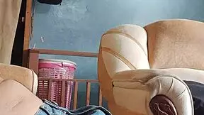 Masturbating my cock hard in the living room - damn hot!