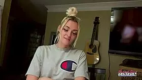 Petite inked blonde teases with juicy tits and fingers