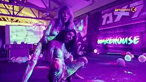 Neon party turns wild as college girls fuck and scream in ecstasy