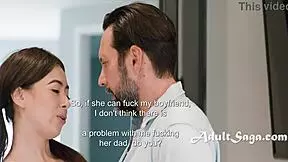 At the slumber party, the cutie catches her bestie's stepdad masturbating