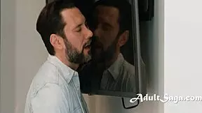 At the slumber party, the cutie catches her bestie's stepdad masturbating