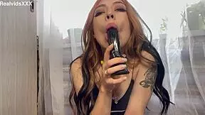 The girl managed to touch herself while playing with a toy