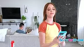 Cute Petite Teen Step-Sister Prevents Stepbro from Ruining Pillows During Rough Sex and Blowjob.