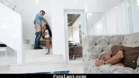 stepsister rips stepbros cock out of his pants and sucks it as her stepdad rests - famlust