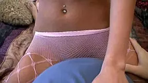 Jenny Welch gives her bf a lap dance in pantyhose while he rips them off in the room