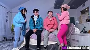 asian step sisters swapping partners for hardcore foursome with monster cocks