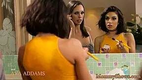 Hey, watch this glam stepmom in a les threeway with cute teens!