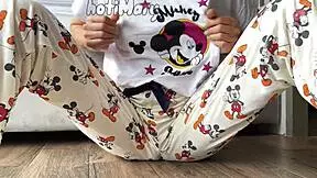 Skinny teen in pajamas masturbates to squirting orgasm