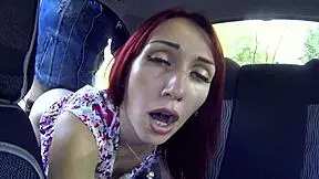Just chilling, saw this redhead teen 18+ having public sex in a car outdoors.